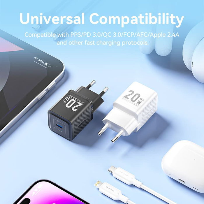 Vention TZ-FEPW0-EU-02 Cargador de Pared GaN USB-C 20W con Cable Lightning
